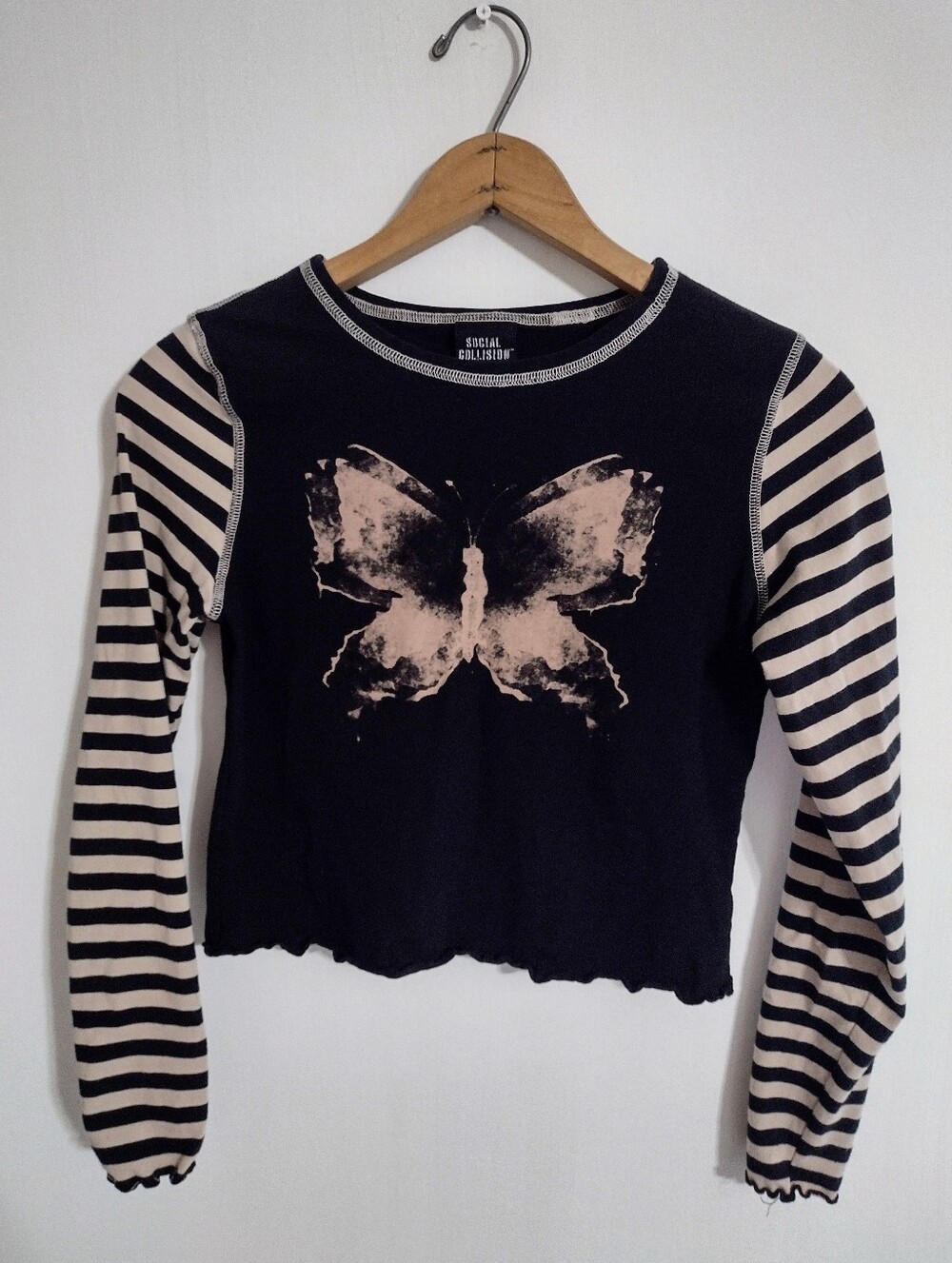 Kids Black & Cream Butterfly Long Sleeve Top